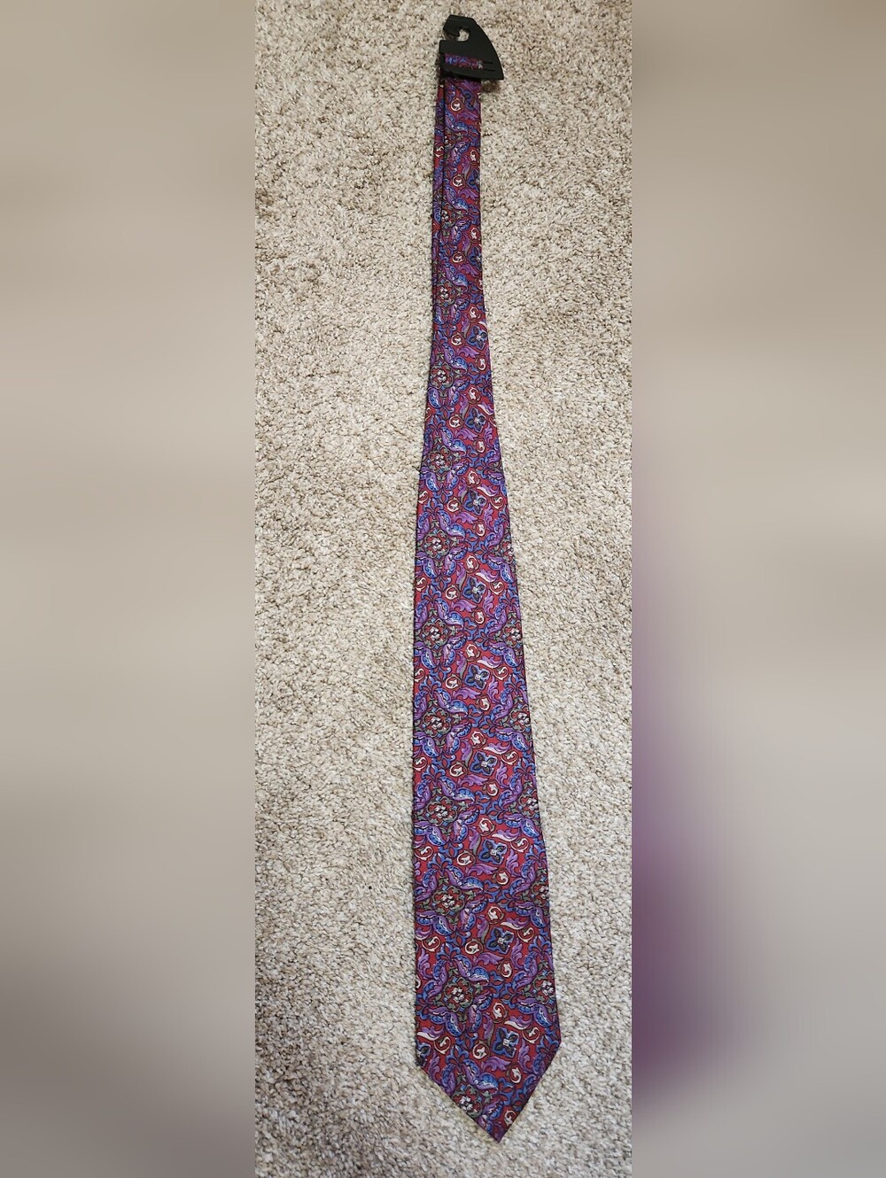Vintage Dior Mens Silk Necktie in Red, Purple and Blue Paisley